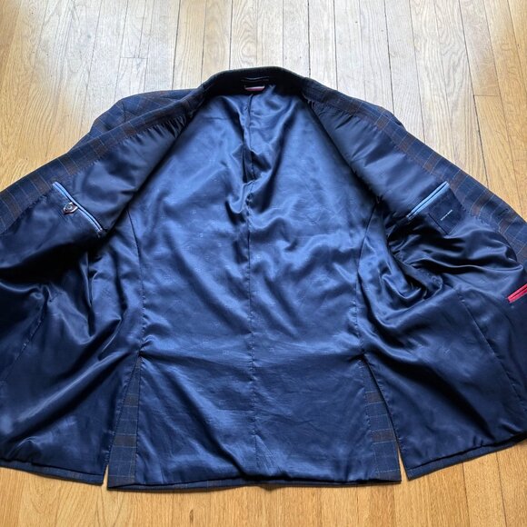 Tommy Hilfiger Mens Size 48R Navy & Brown Plaid Casual Sport Coat Blazer Jacket - Picture 13 of 16